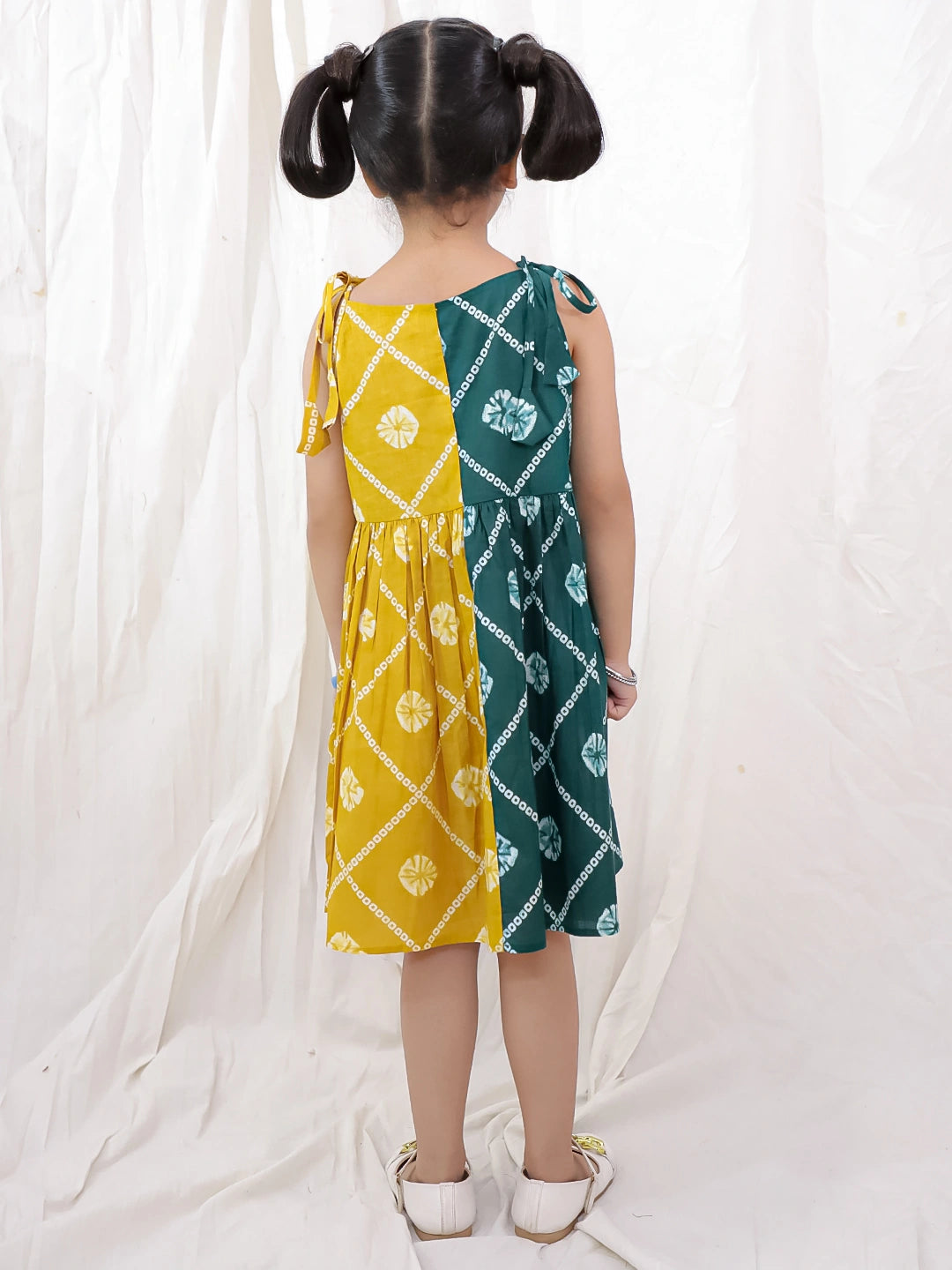 BownBee Pure Cotton Tie & Dye Sleeveless Color Block  Summer Dress For Girls