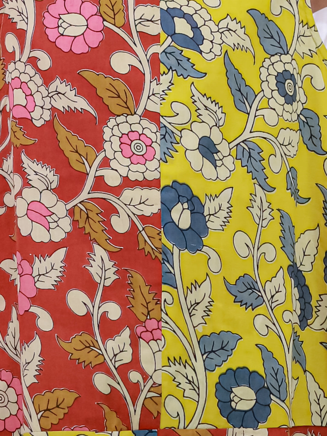 BownBee Pure Cotton Sleeveless Kalamkari Printed  Color Block  Summer Dress For Girls - Mustard