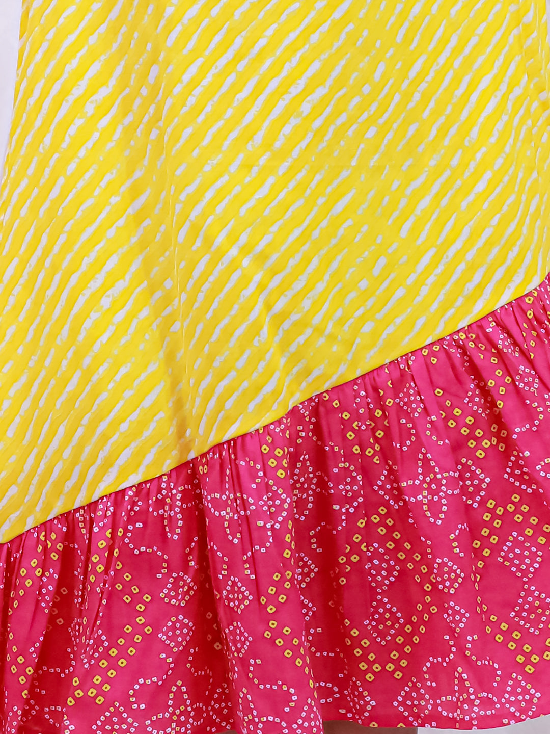 BownBee Pure Cotton Half Sleeves Printed  Color Block  Summer Dress For Girls - White