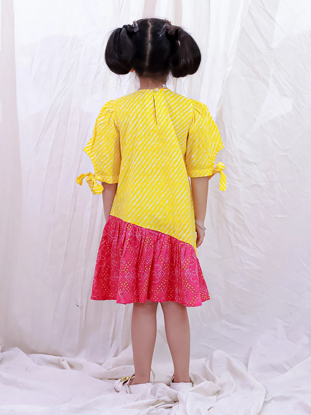 BownBee Pure Cotton Half Sleeves Printed  Color Block  Summer Dress For Girls