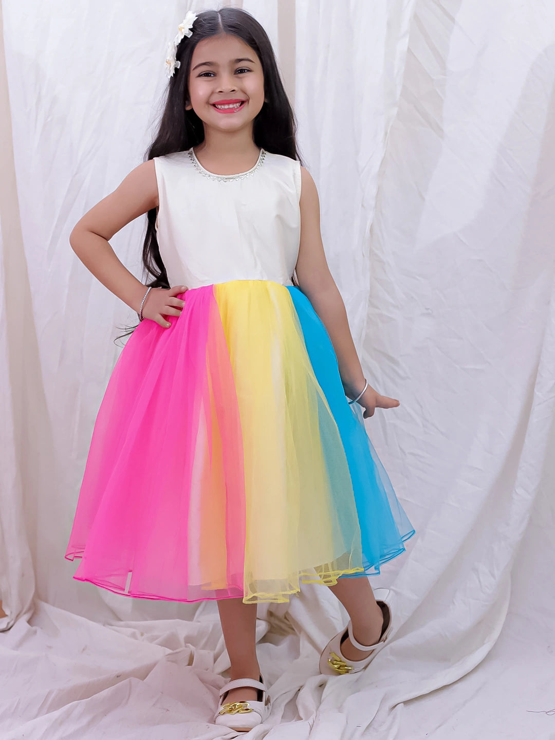BownBee Sleeveless Multicolored Dress For Girls