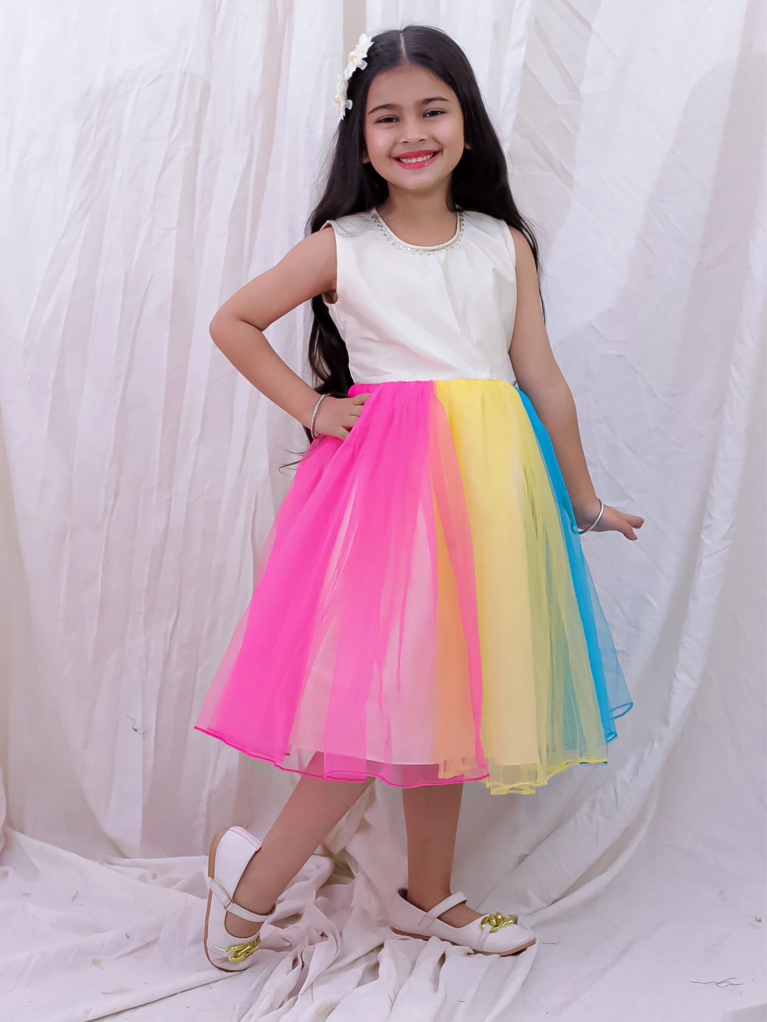 BownBee Sleeveless Multicolored Dress For Girls