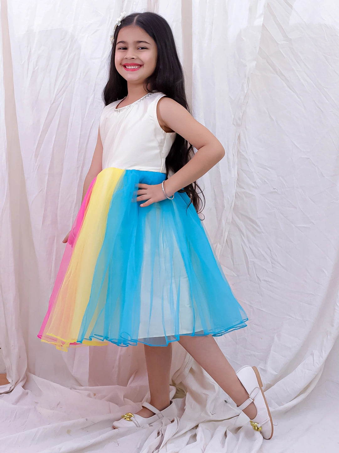 BownBee Sleeveless Multicolored Dress For Girls