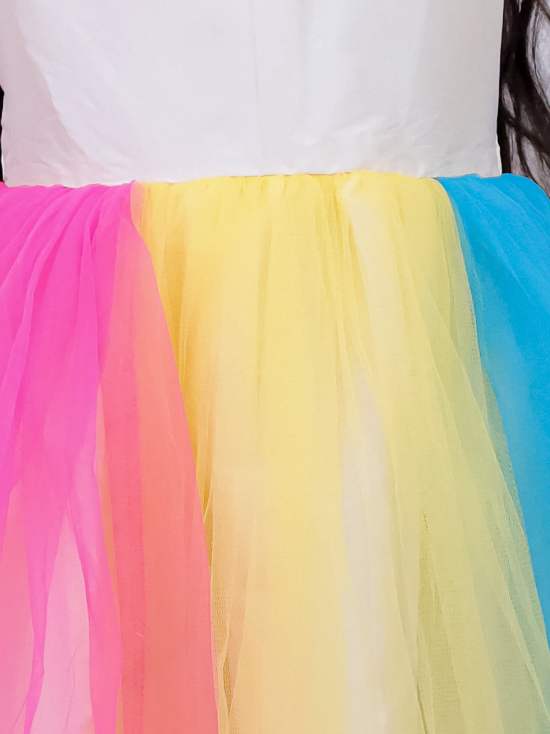 BownBee Sleeveless Multicolored Dress For Girls - White