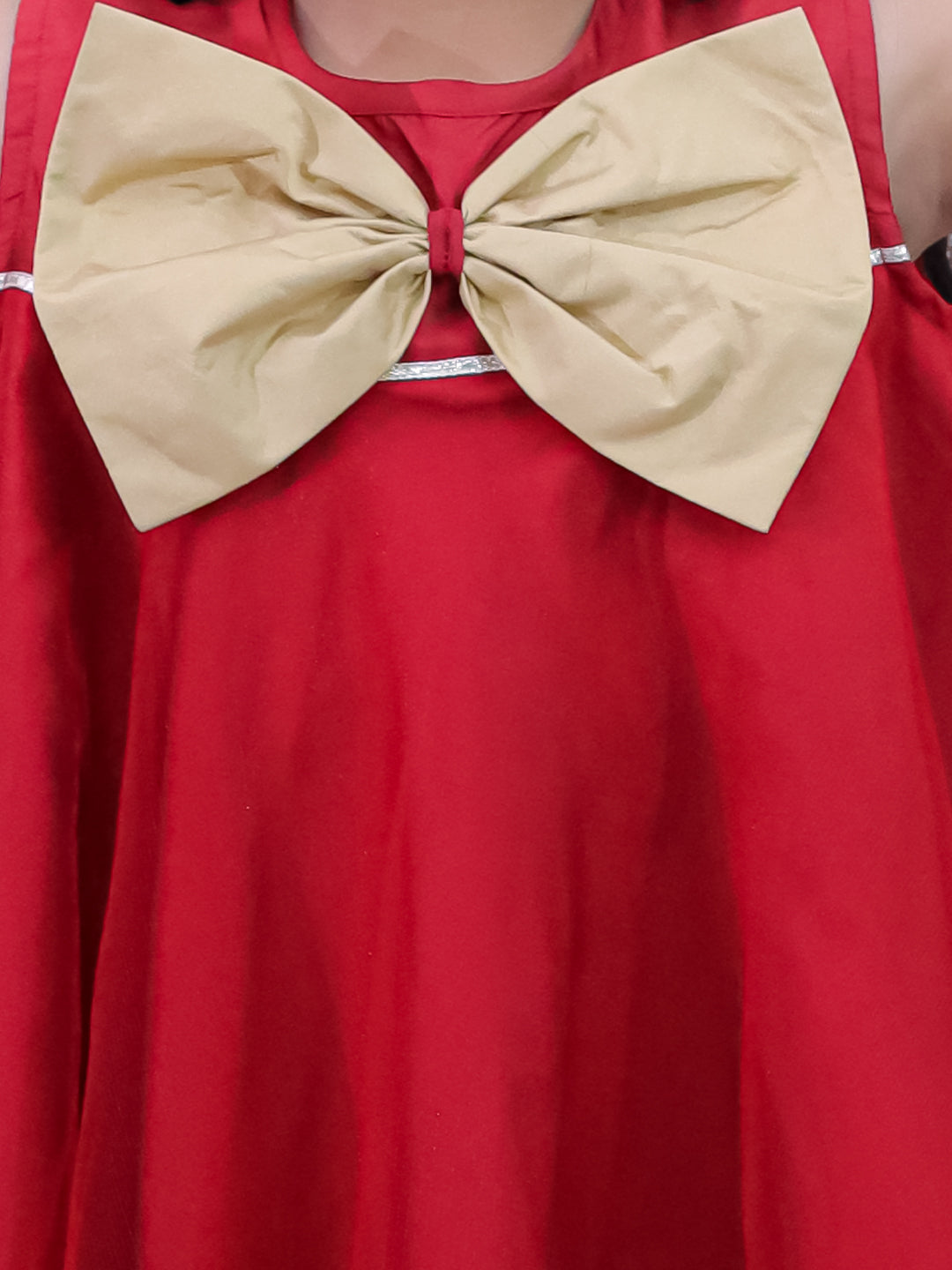 BownBee Sleeveless Taffeta Party Frock With Hairband For Girls - Red