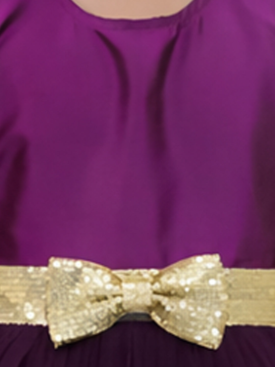 BownBee Sleeveless Taffeta Party Frock With Hairband For Girls - Purple