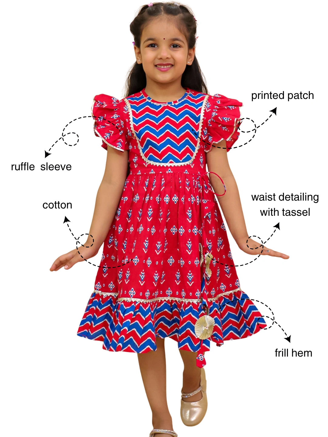 BownBee Pure Cotton Ruffle Sleeve Dress For Girls