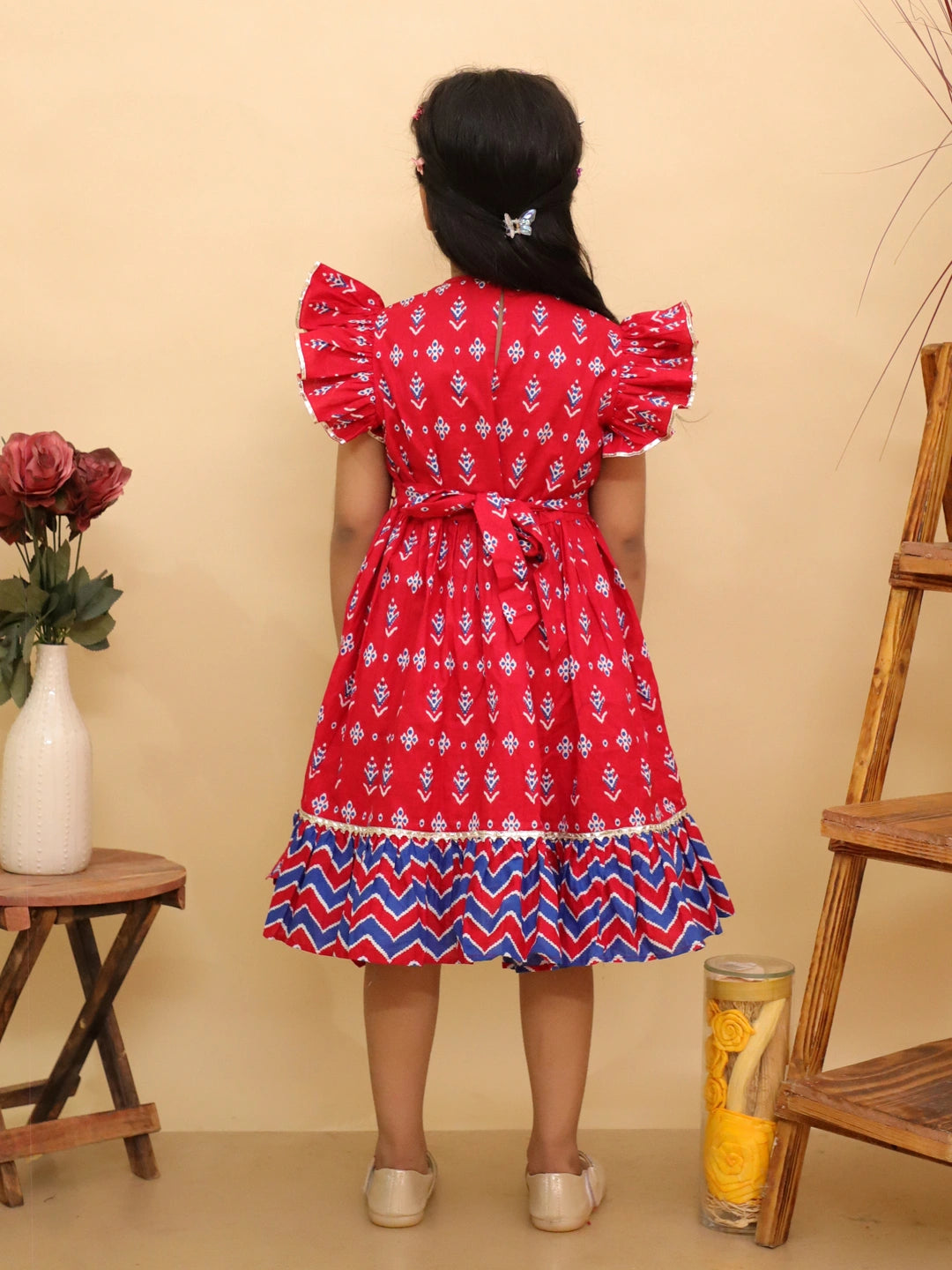BownBee Pure Cotton Ruffle Sleeve Dress For Girls