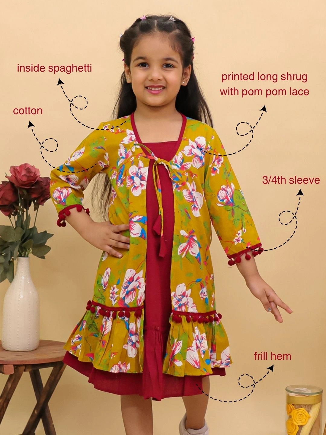 BownBee Pure Cotton Dresses With Long Shrug For Girls