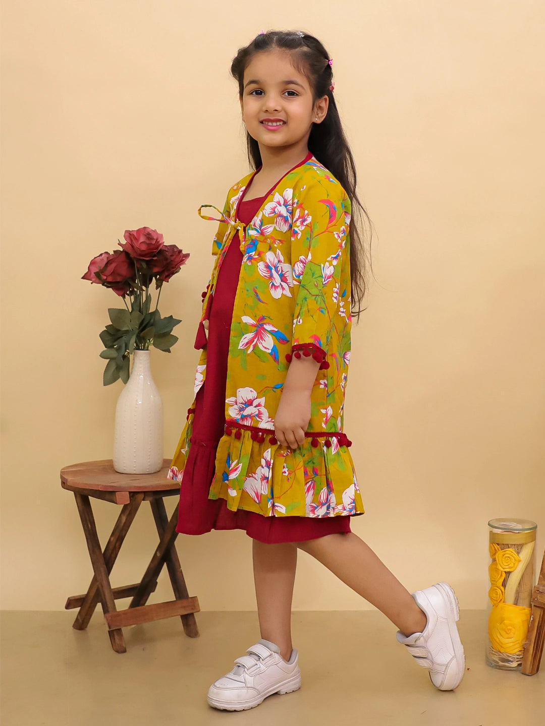 BownBee Pure Cotton Dresses With Long Shrug For Girls