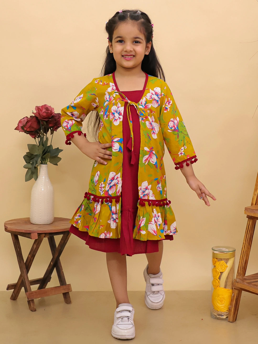 BownBee Pure Cotton Dresses With Long Shrug For Girls