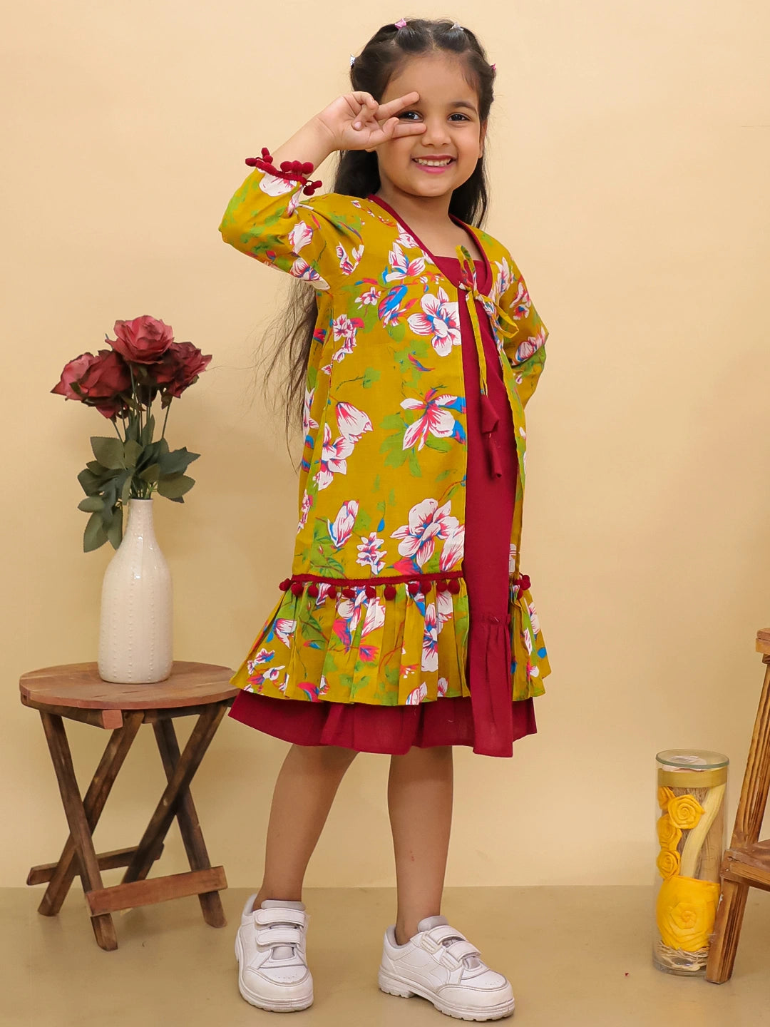 BownBee Pure Cotton Dresses With Long Shrug For Girls