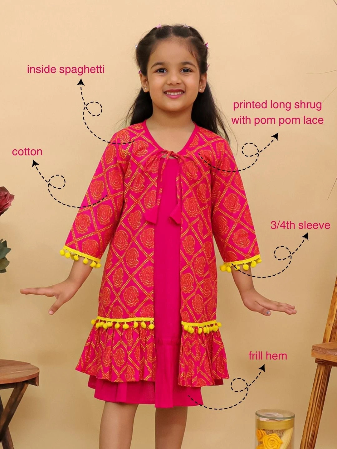 BownBee Pure Cotton Dresses With Long Shrug For Girls