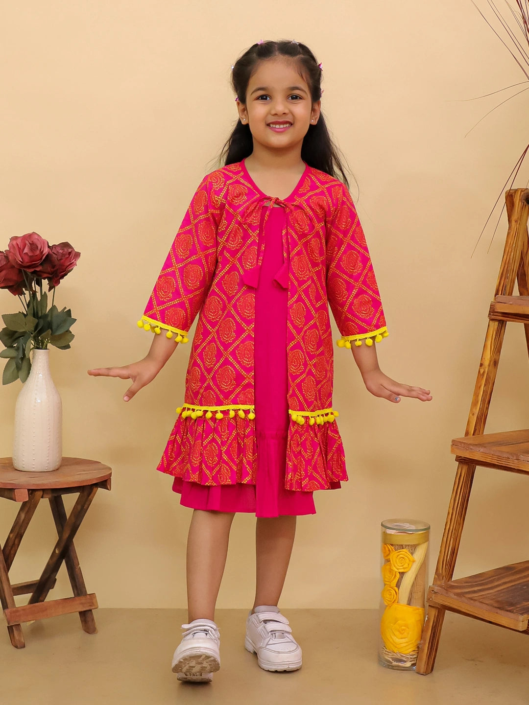 BownBee Pure Cotton Dresses With Long Shrug For Girls
