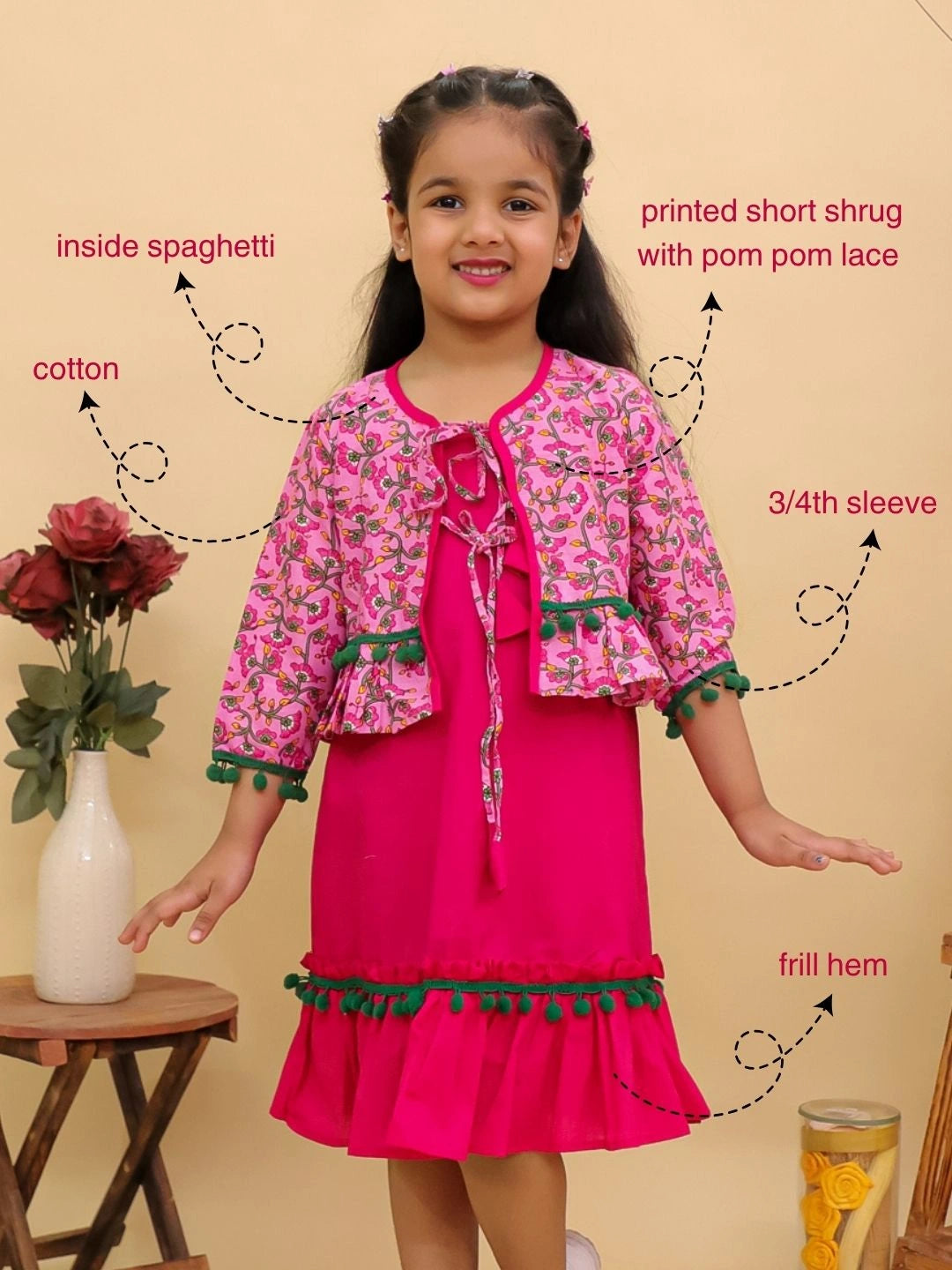 BownBee Pure Cotton Dresses With Short Shrug For Girls