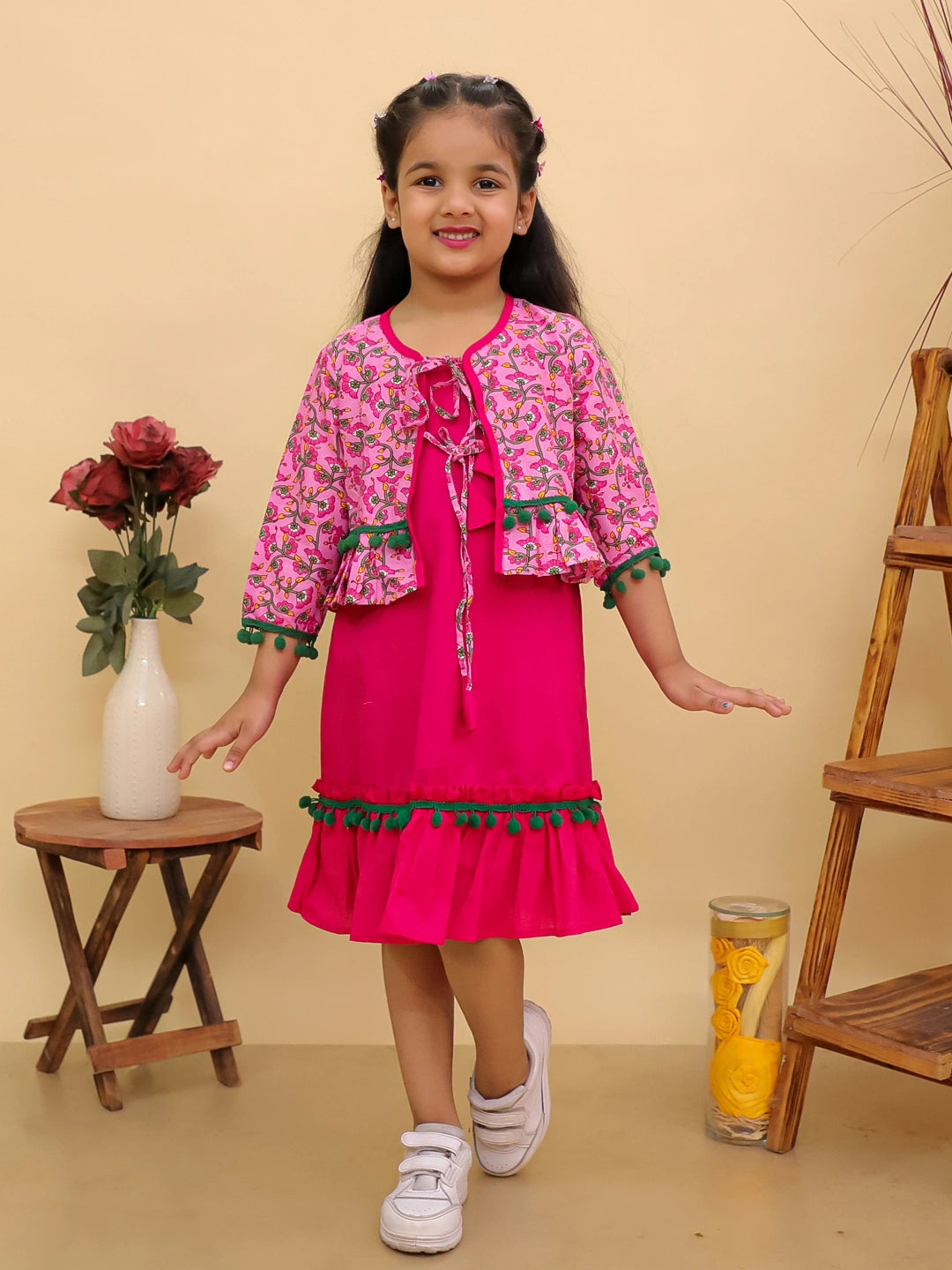 BownBee Pure Cotton Dresses With Short Shrug For Girls