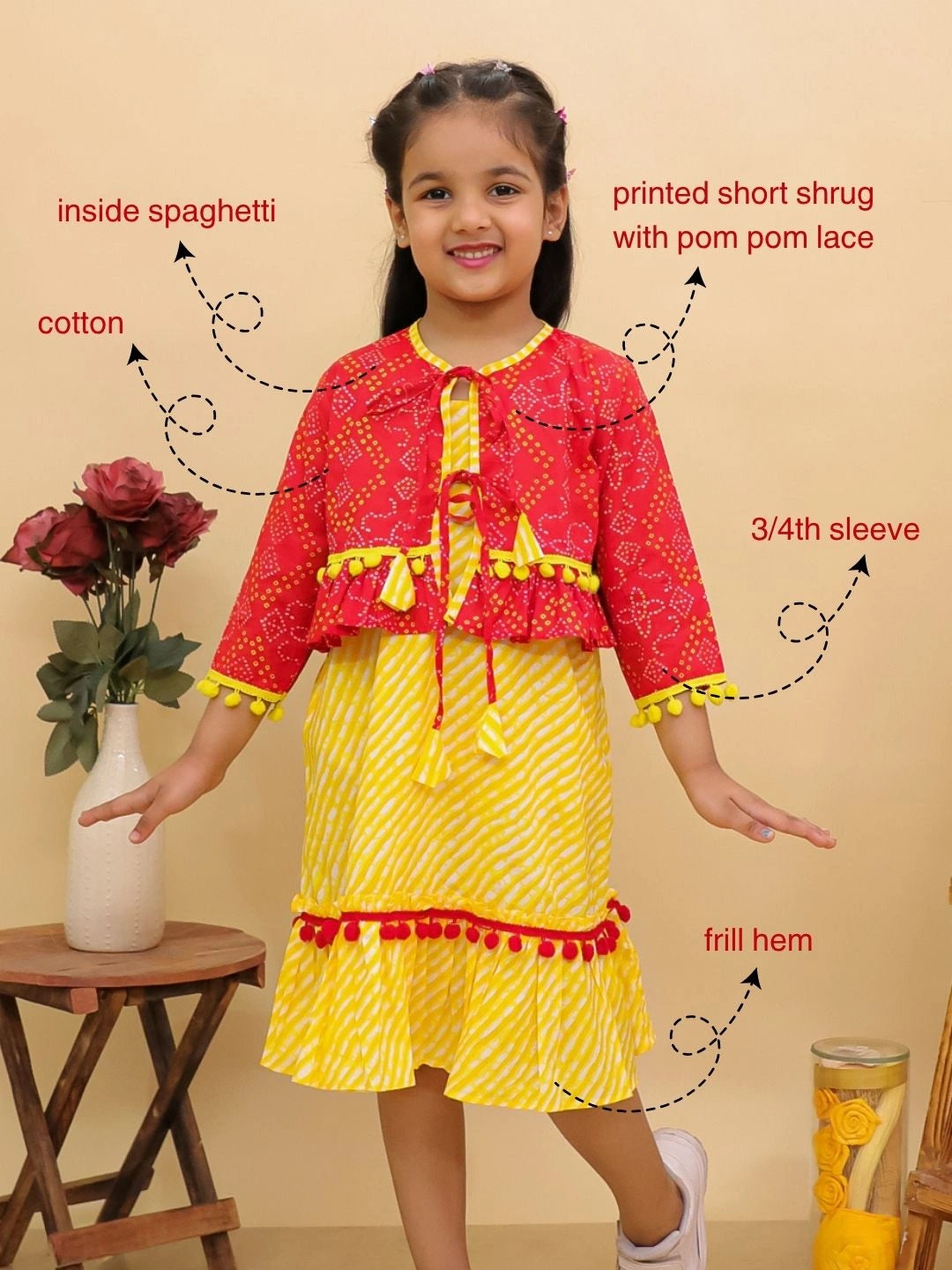 BownBee Pure Cotton Dresses With Short Shrug For Girls