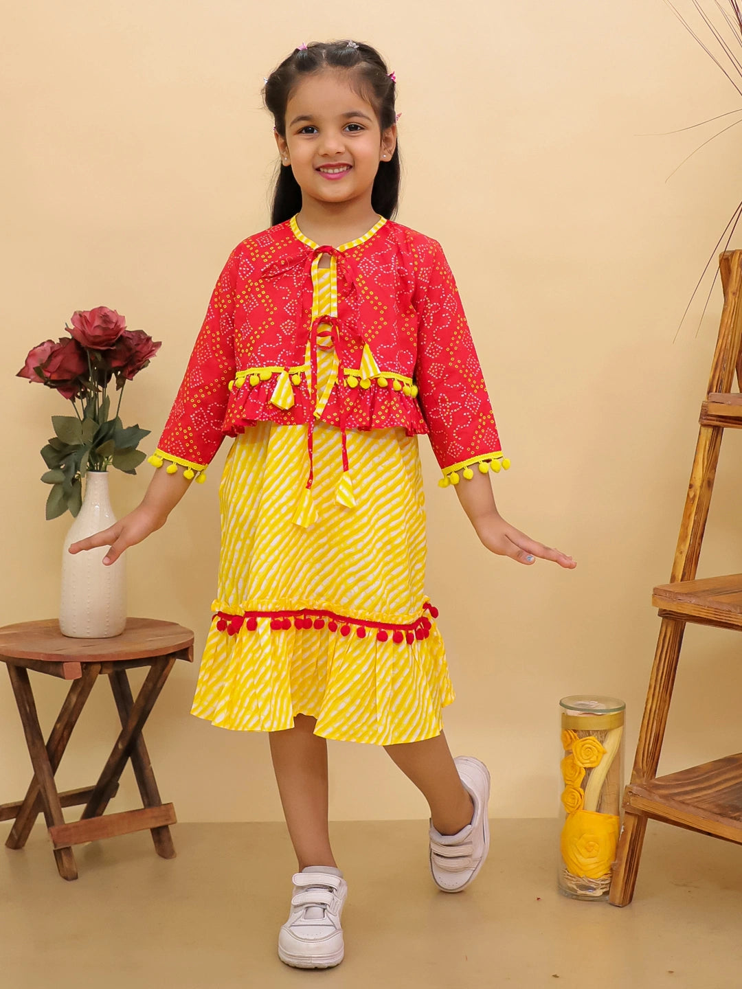 BownBee Pure Cotton Dresses With Short Shrug For Girls