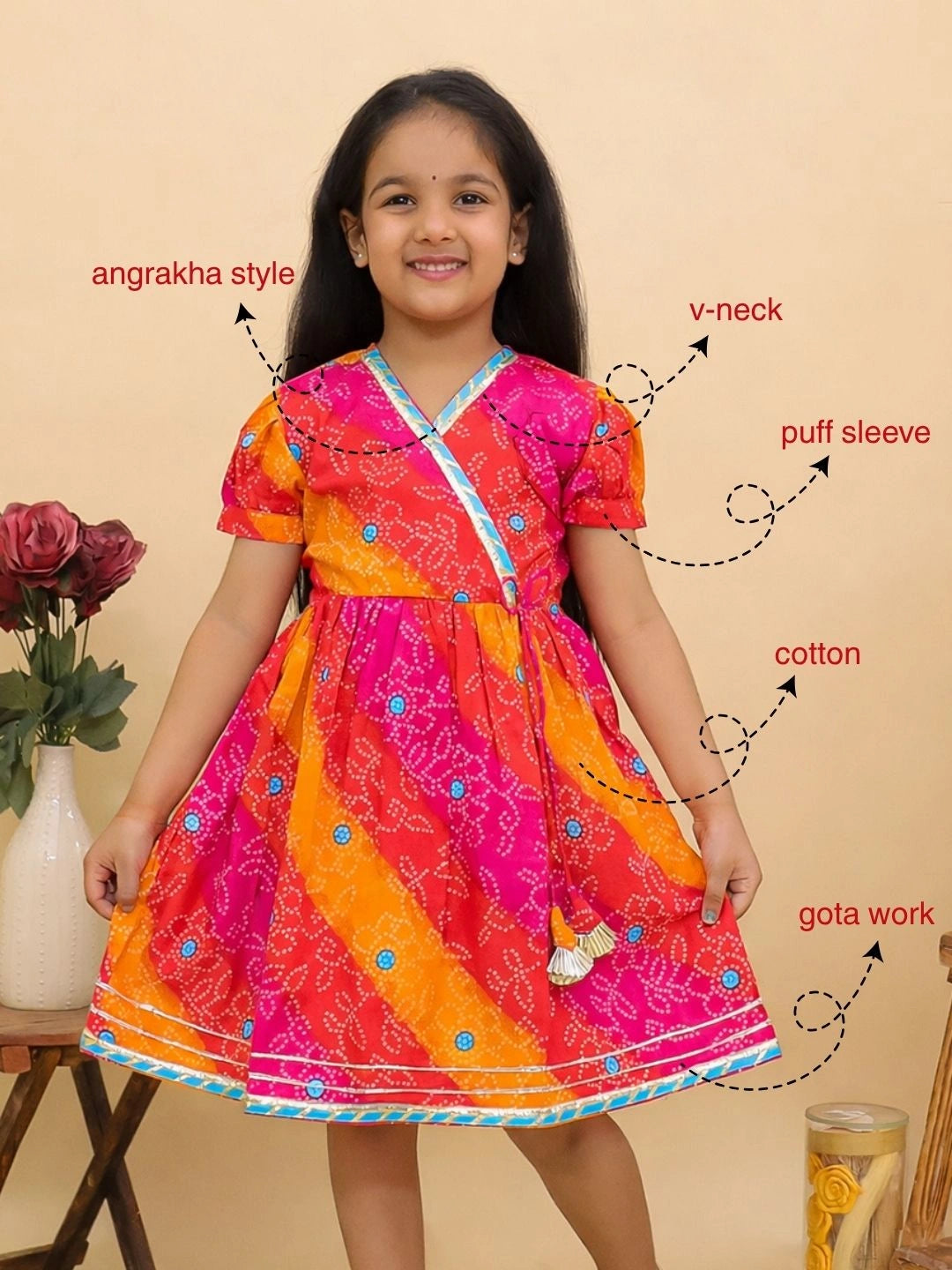 BownBee Pure Cotton Angrakha Dress For Girls