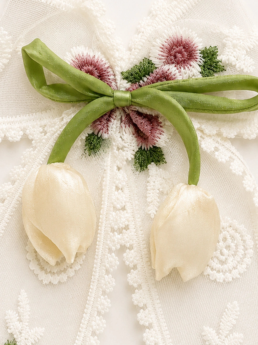 BownBee Floral Embroidered Lace Bow Hairclip For Girls