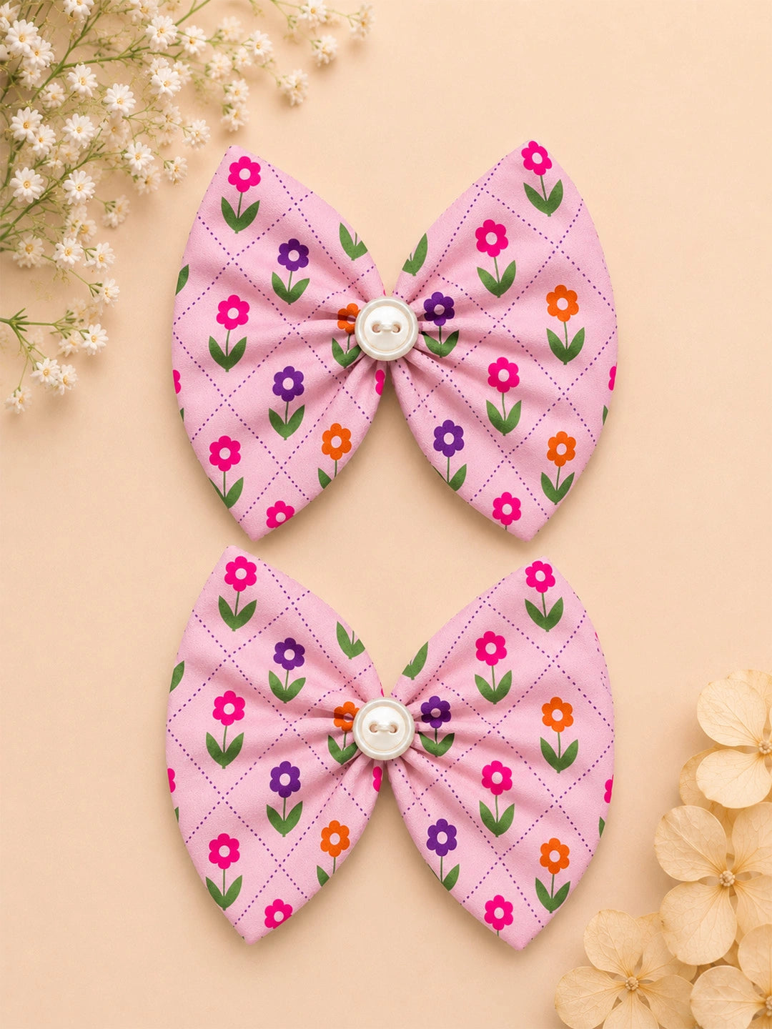 BownBee Floral Printed Bow Tic-Tac pins For Girls