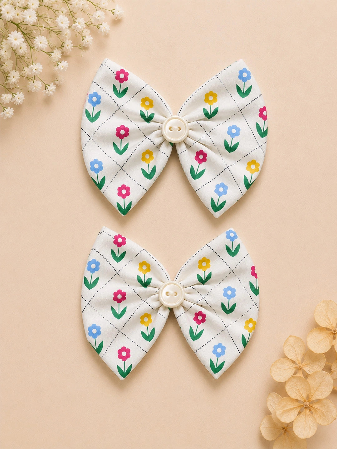 BownBee Floral Printed Bow Tic-Tac pins For Girls