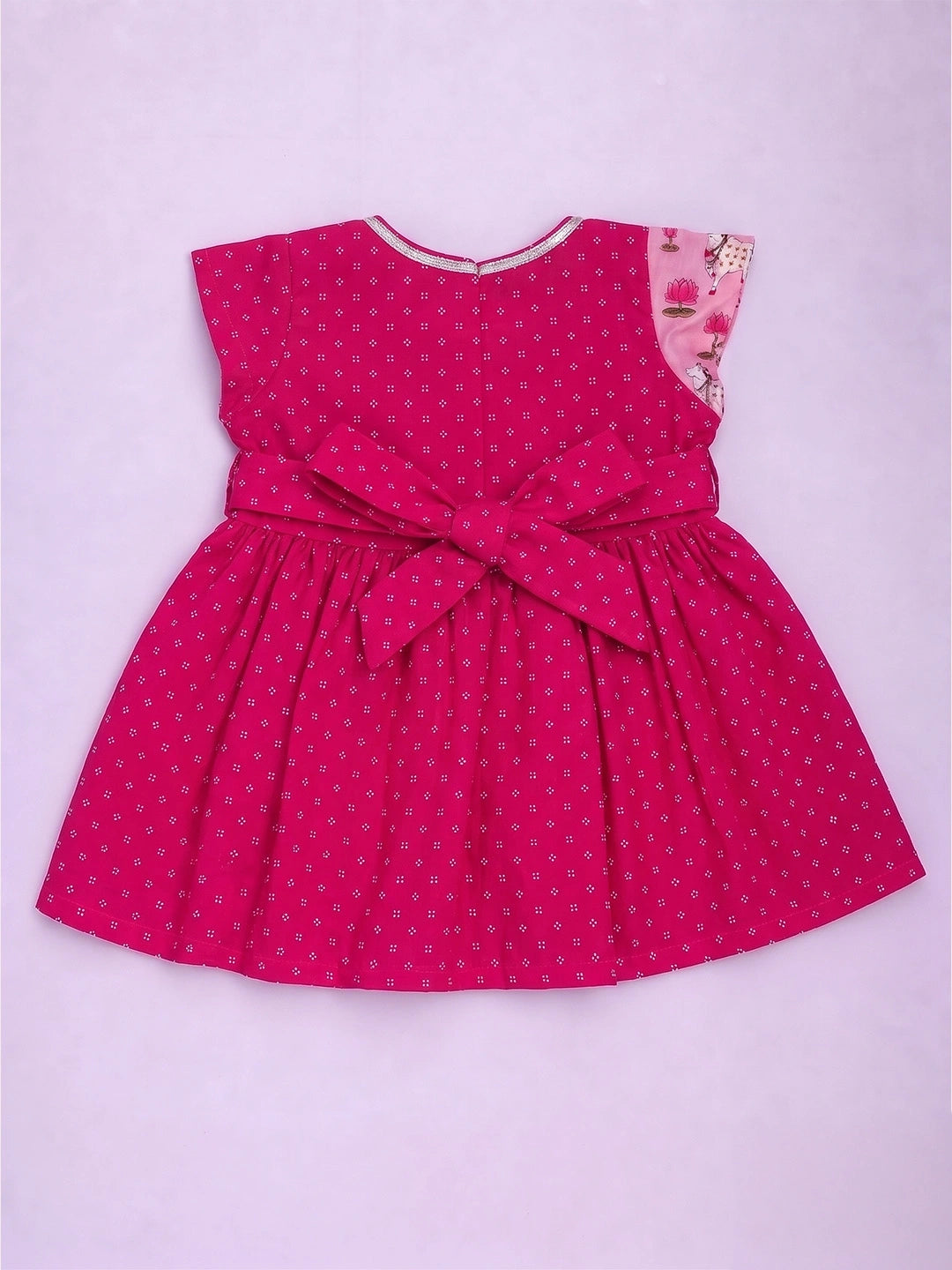 BownBee Pure Cotton Ruffle Sleeves Dress With Hairband For Infants