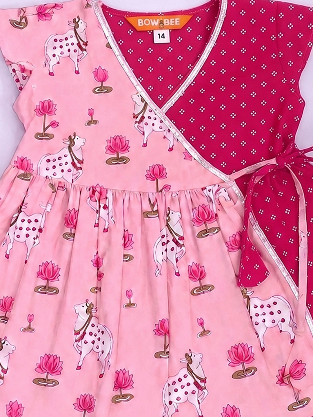 BownBee Pure Cotton Ruffle Sleeves Dress With Hairband For Infants