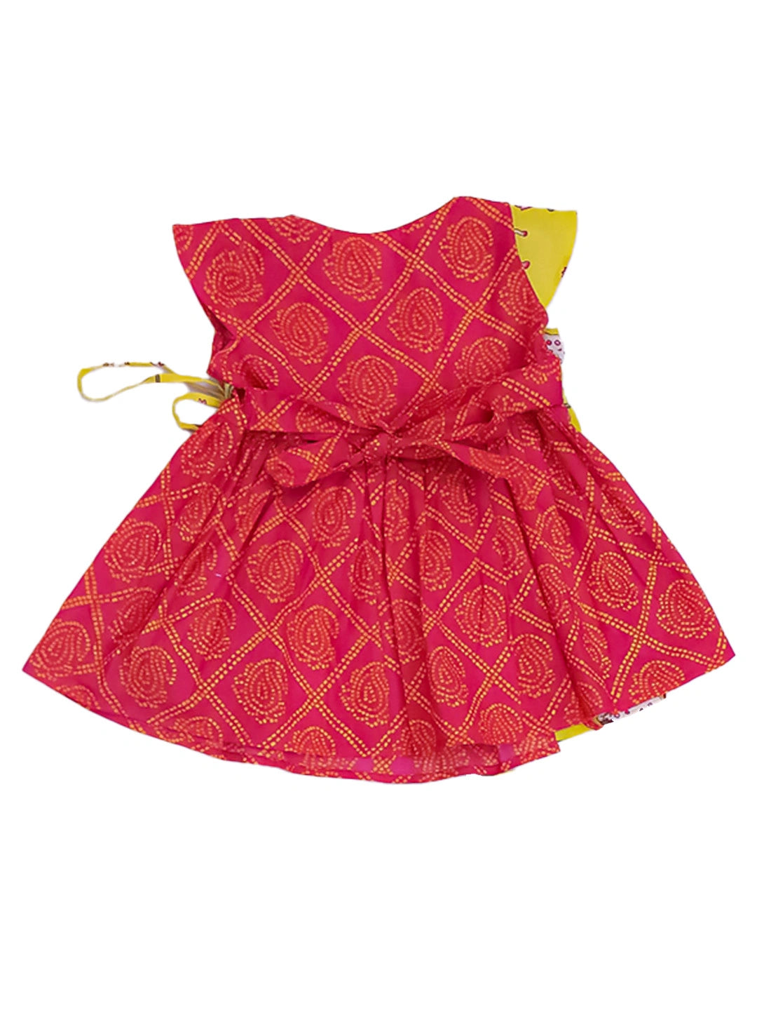 BownBee Pure Cotton Ruffle Sleeves Dress With Hairband For Infants- Red