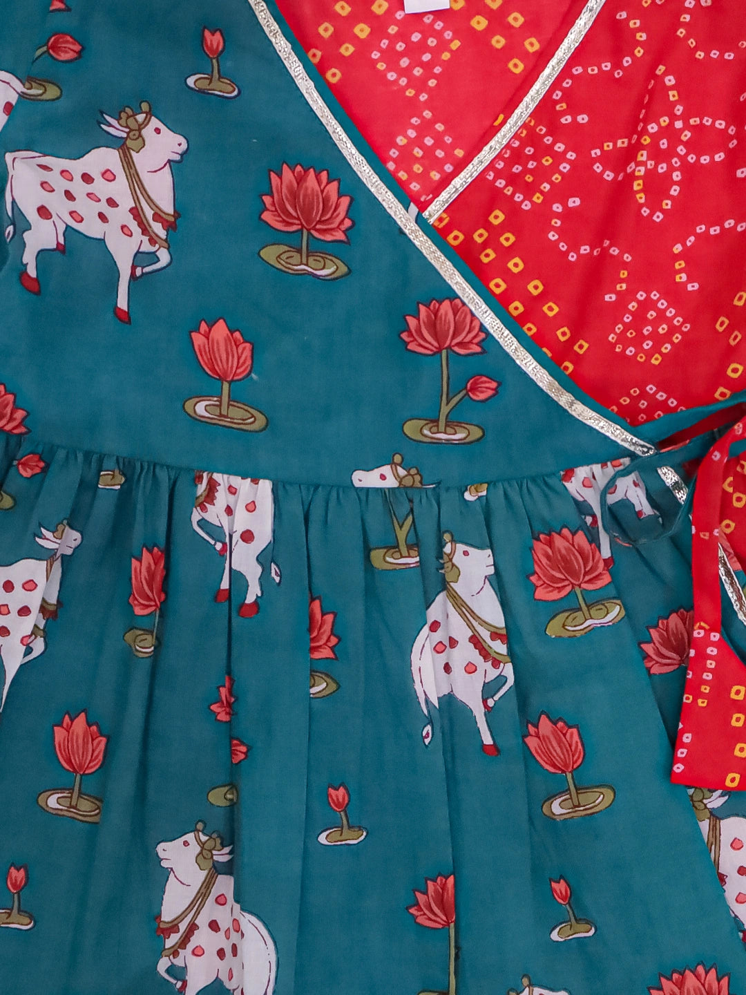 BownBee Pure Cotton Ruffle Sleeves Dress With Hairband For Infants- Red