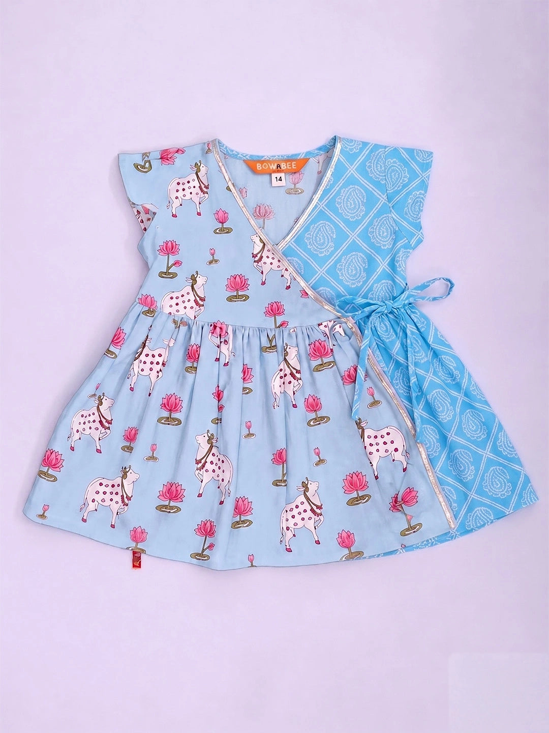 BownBee Pure Cotton Ruffle Sleeves Dress With Hairband For Infants