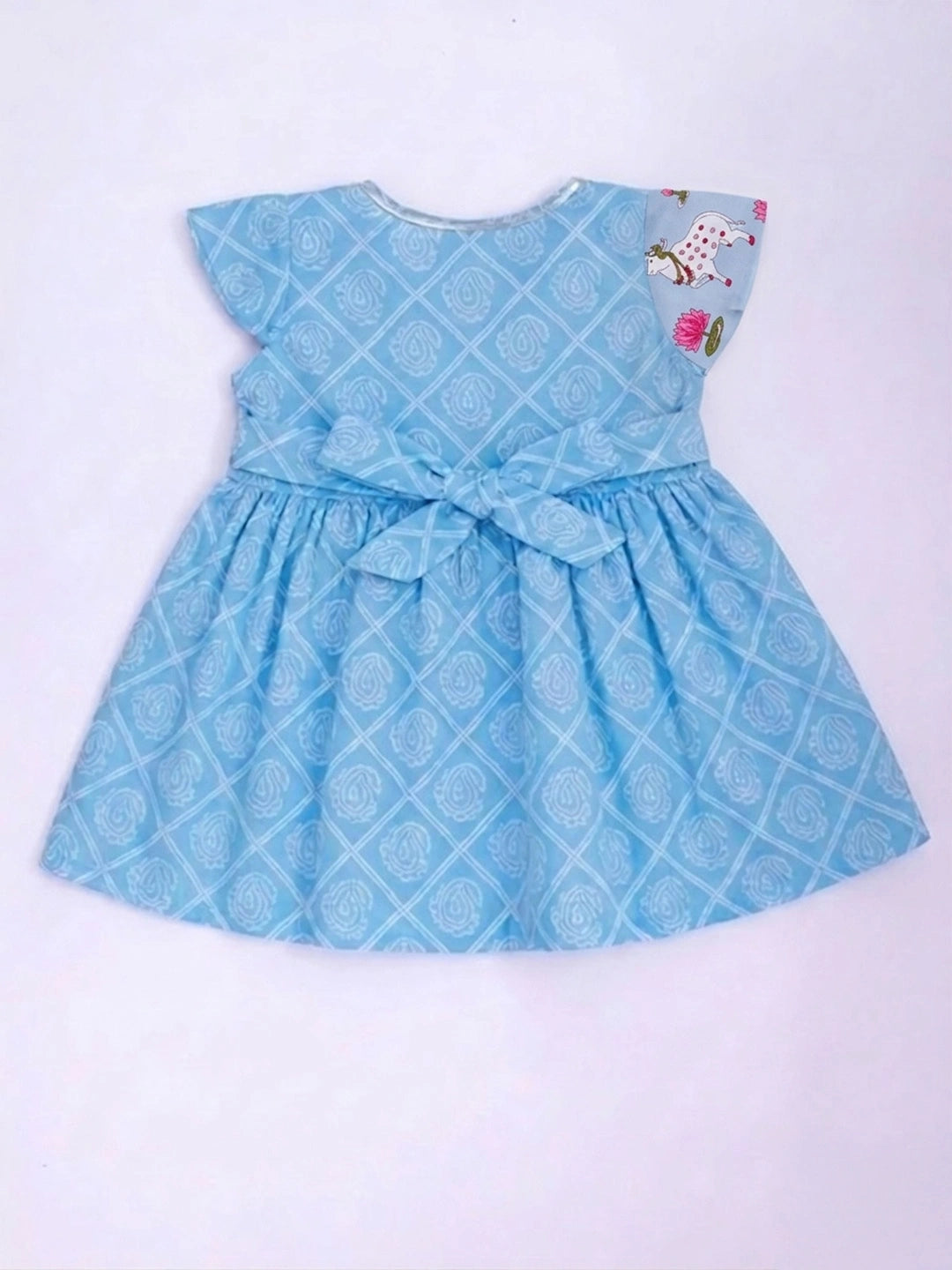 BownBee Pure Cotton Ruffle Sleeves Dress With Hairband For Infants