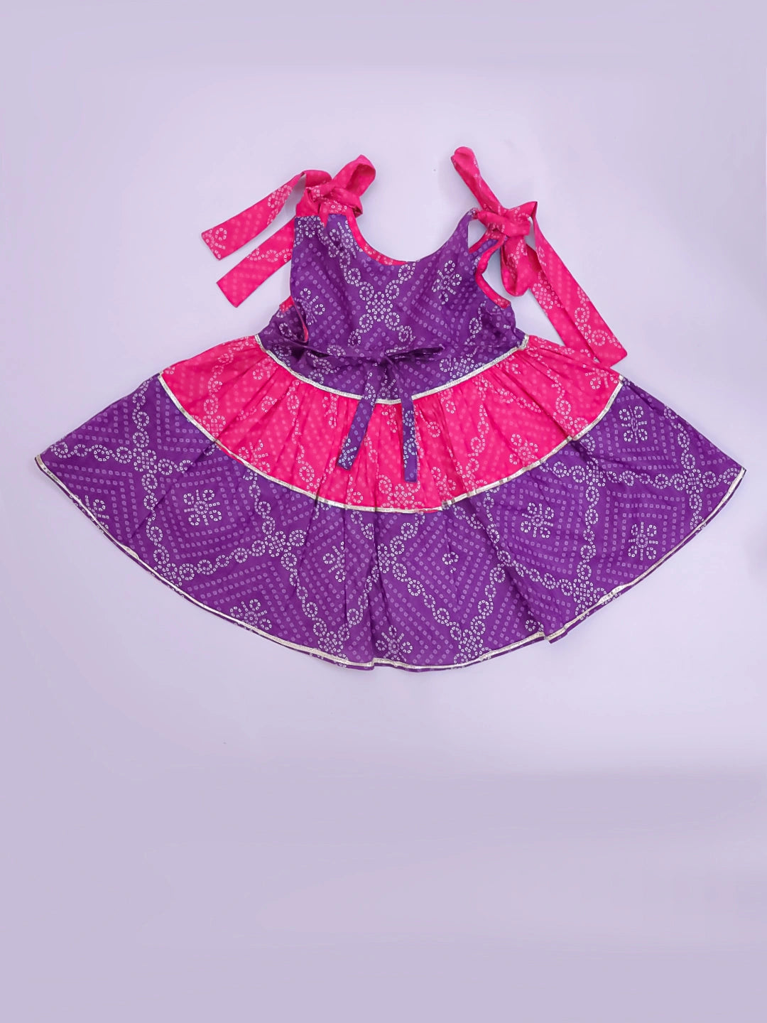 BownBee Pure Cotton Tie-Up Dress With Hairband For Infants - Red