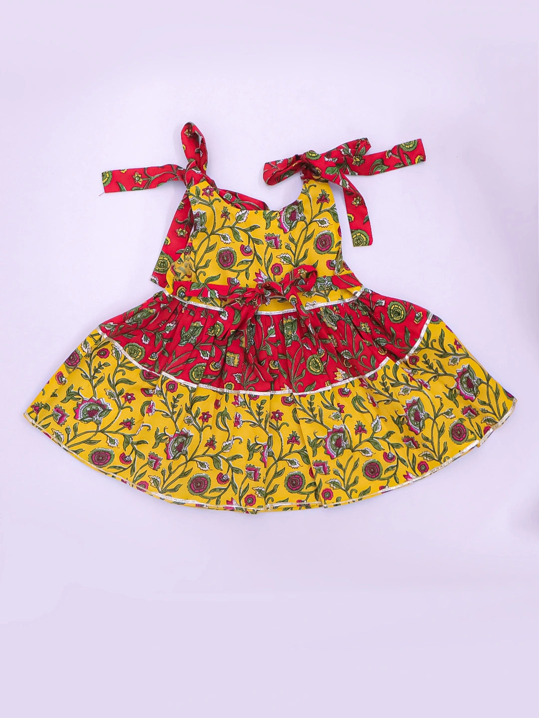 BownBee Pure Cotton Tie-Up Dress With Hairband For Infants - Red