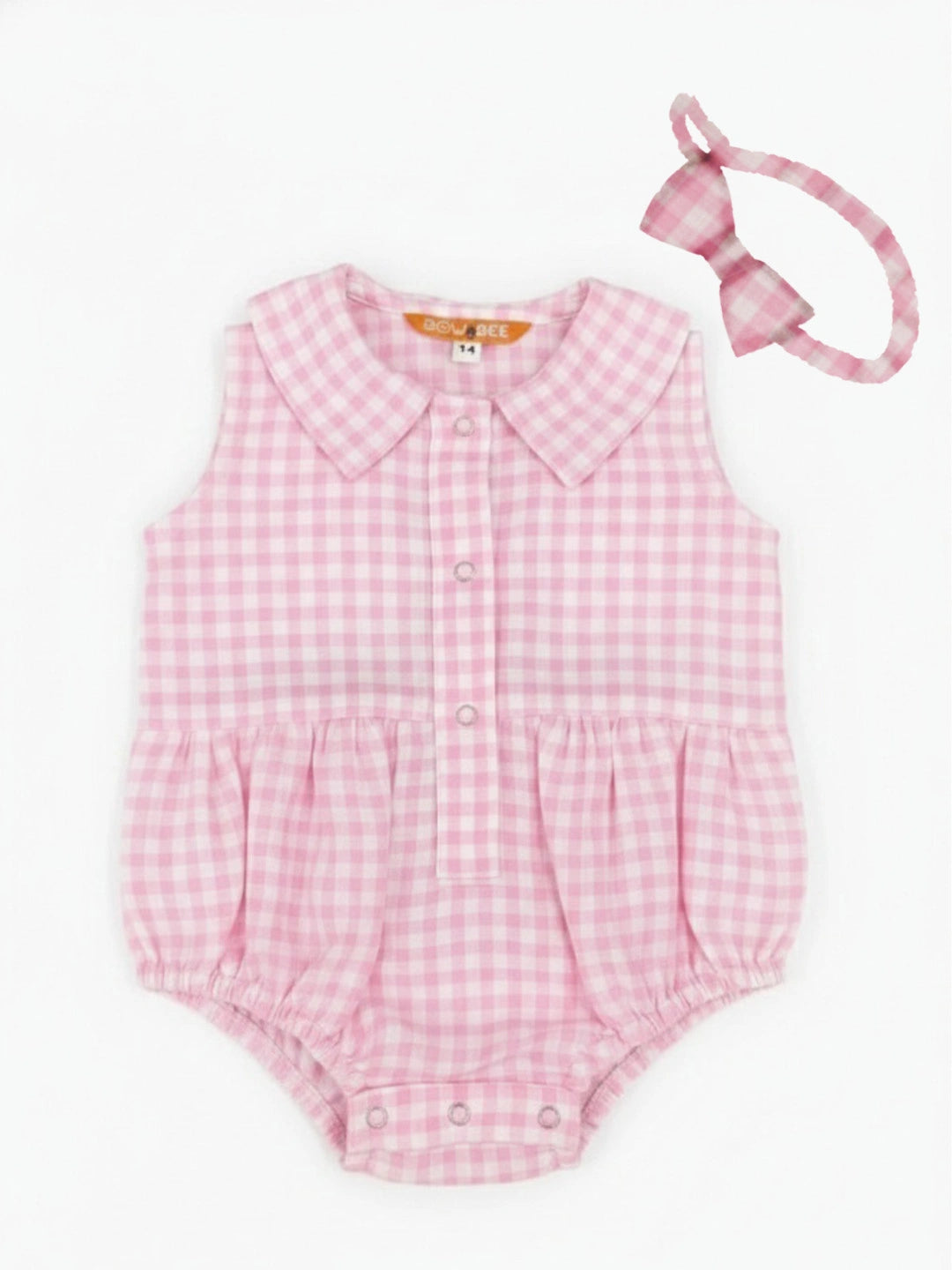 BownBee Pure Cotton Rompers With Hairband For Infants- Pink
