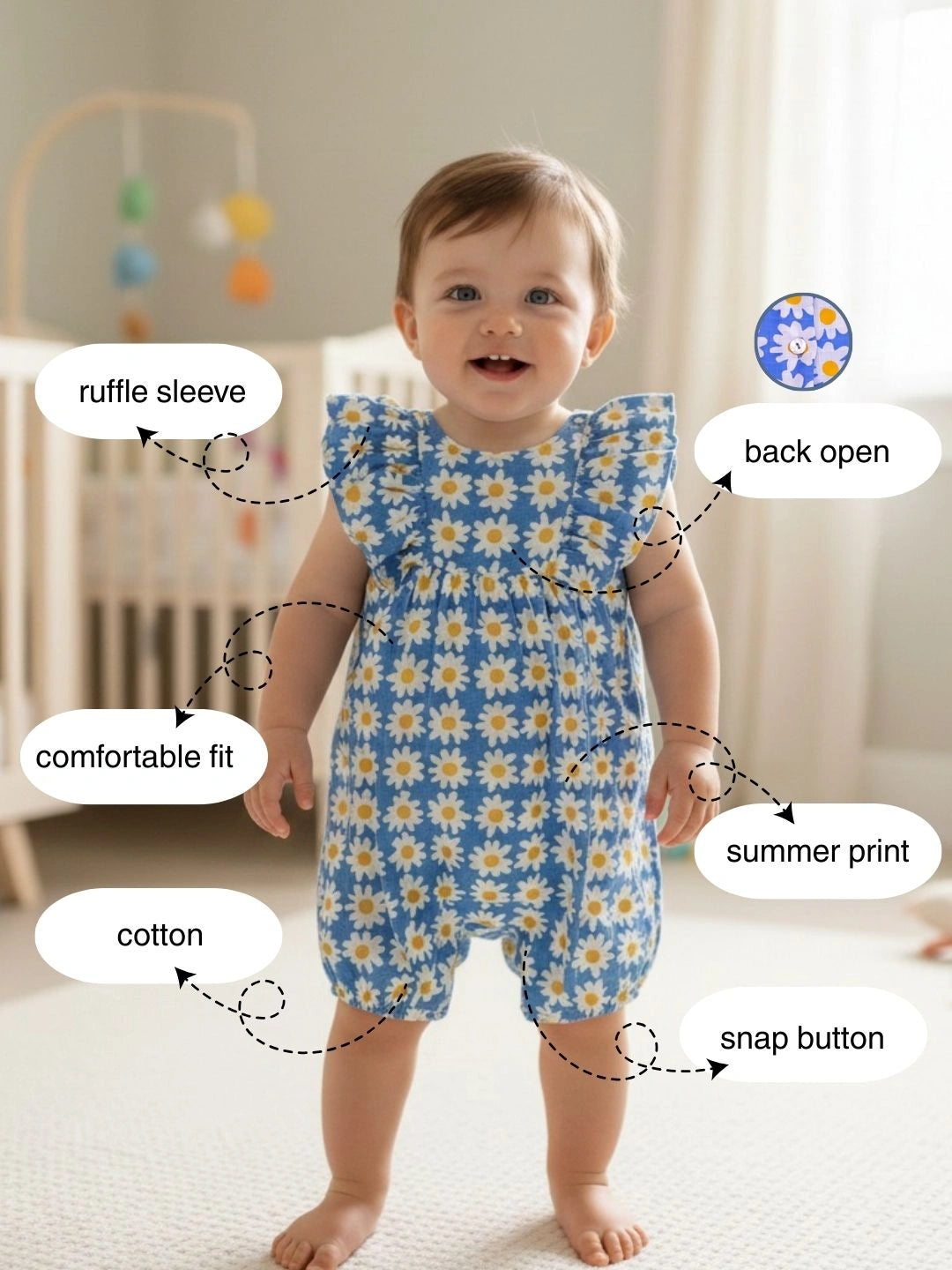 BownBee Pure Cotton Rompers For Infants- Blue