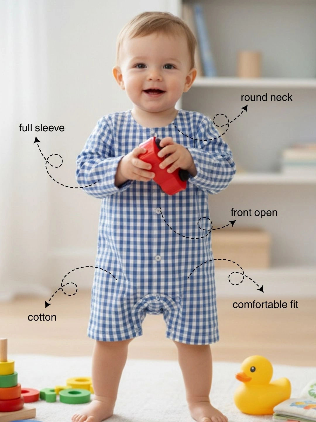 BownBee Pure Cotton Rompers For Infants- Blue