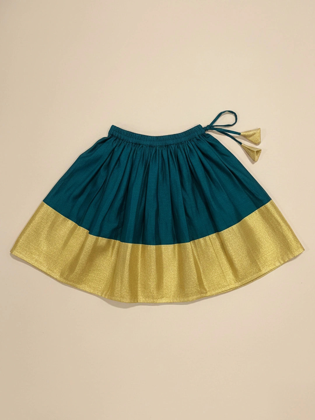 BownBee Sleeveless Chanderi Lehenga Choli With Hairband & Botties Set For Infant Girls- Green