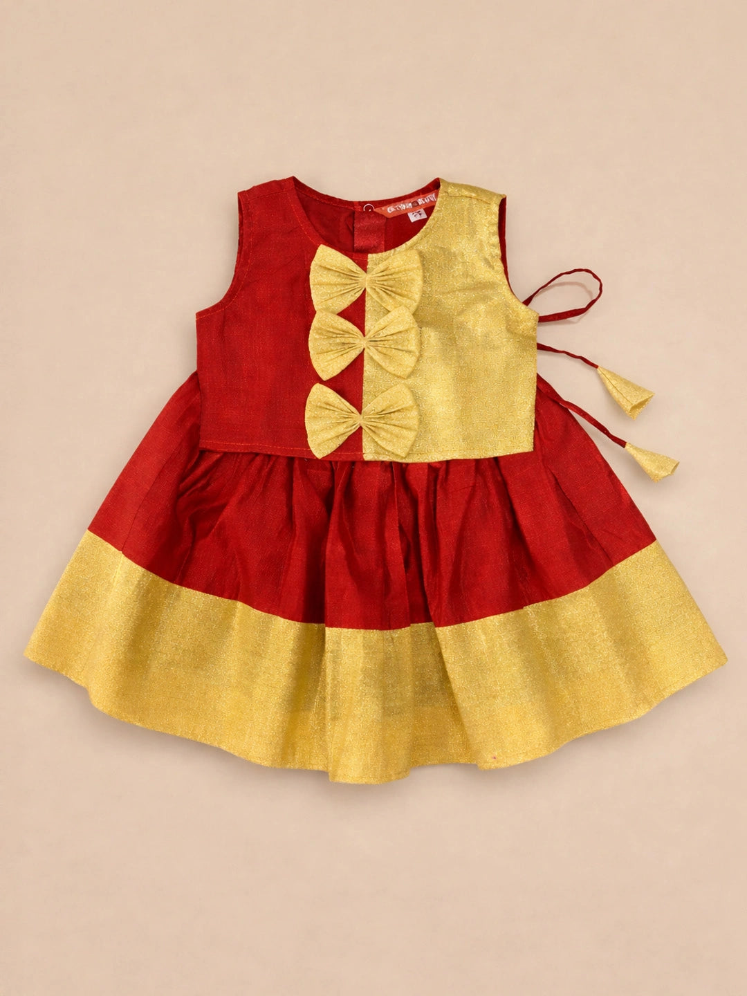 BownBee Sleeveless Chanderi Lehenga Choli With Hairband & Botties Set For Infant Girls- Green