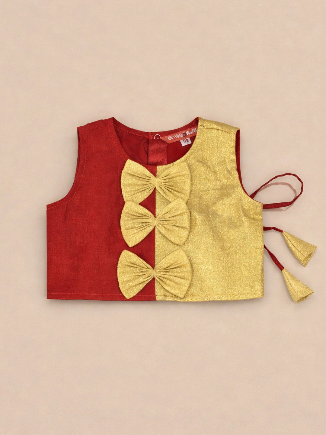 BownBee Sleeveless Chanderi Lehenga Choli With Hairband & Botties Set For Infant Girls- Green