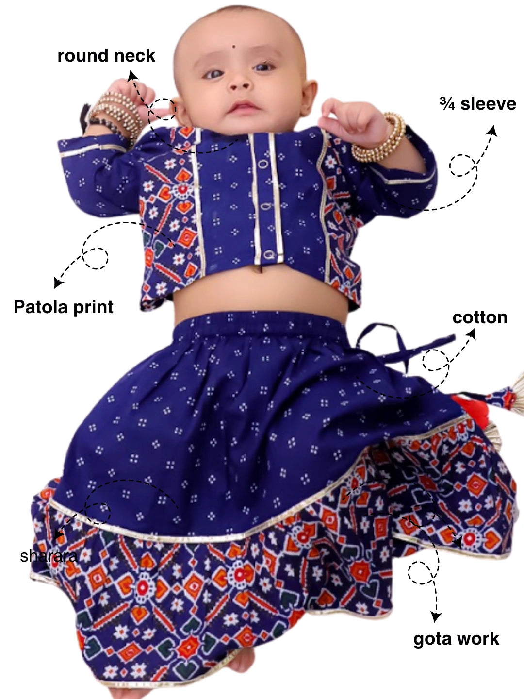 BownBee Patola Printed Lehenga Choli Set For Infant Girls