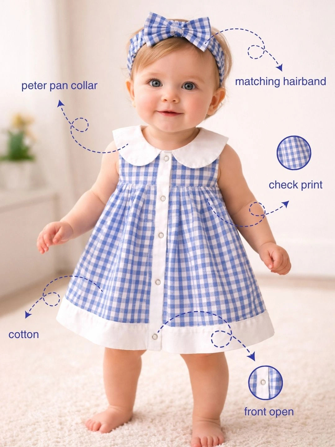 BownBee Peter Pan Collar Dress With Hairband For Infant Girls