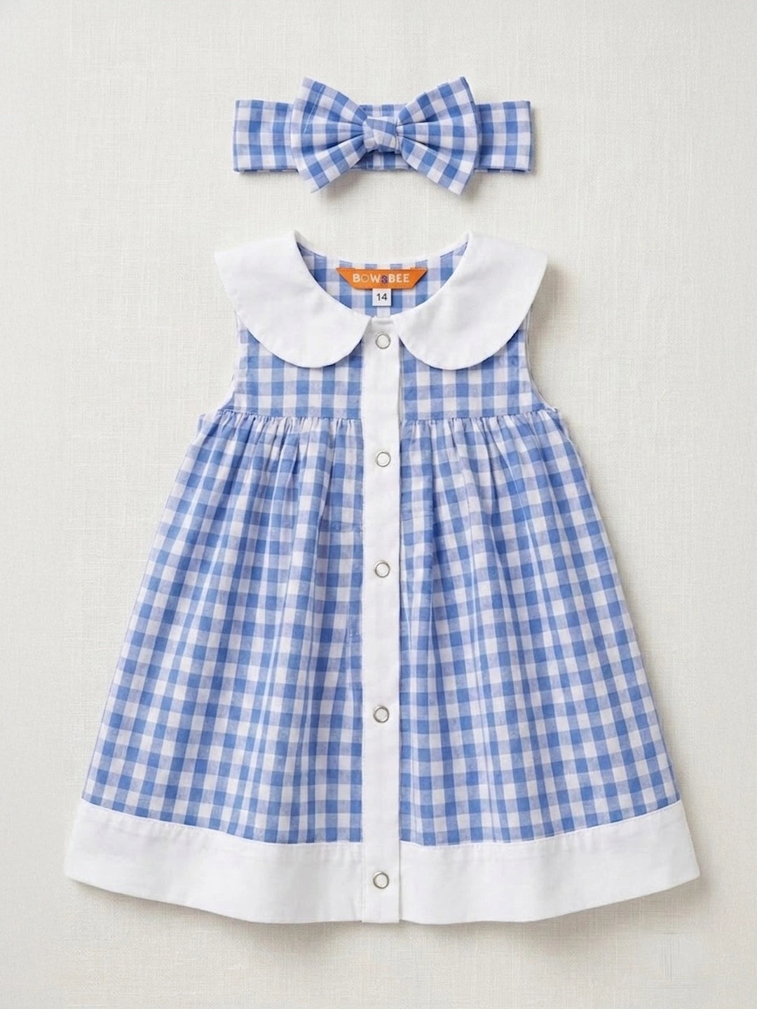 BownBee Peter Pan Collar Dress With Hairband For Infant Girls