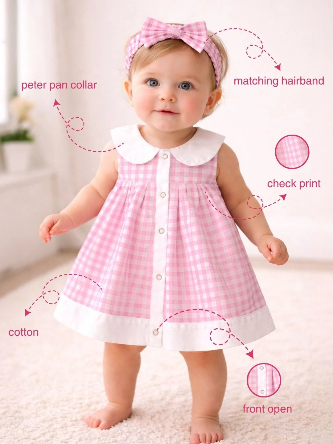 BownBee Peter Pan Collar Dress With Hairband For Infant Girls