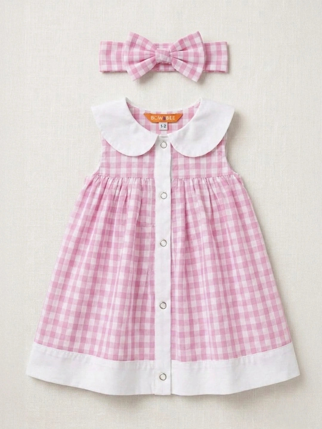 BownBee Peter Pan Collar Dress With Hairband For Infant Girls