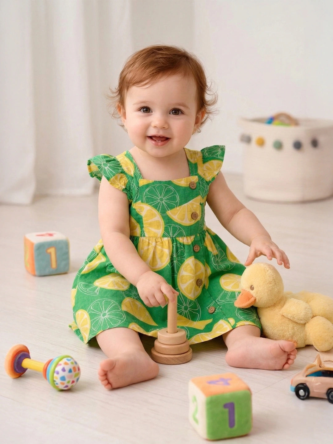 BownBee Summer Printed Dress & Shirt With Shorts Sibling Set