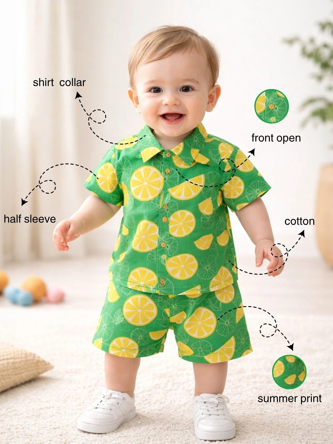 BownBee Summer Printed Dress & Shirt With Shorts Sibling Set