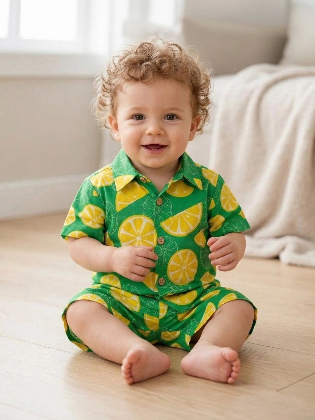 BownBee Summer Printed Short Sleeves Shirts And Shorts Set For Infant Boy