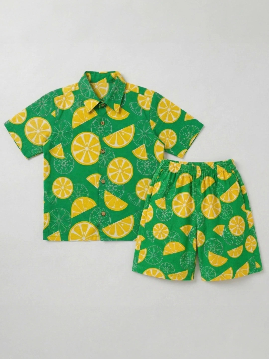 BownBee Summer Printed Dress & Shirt With Shorts Sibling Set