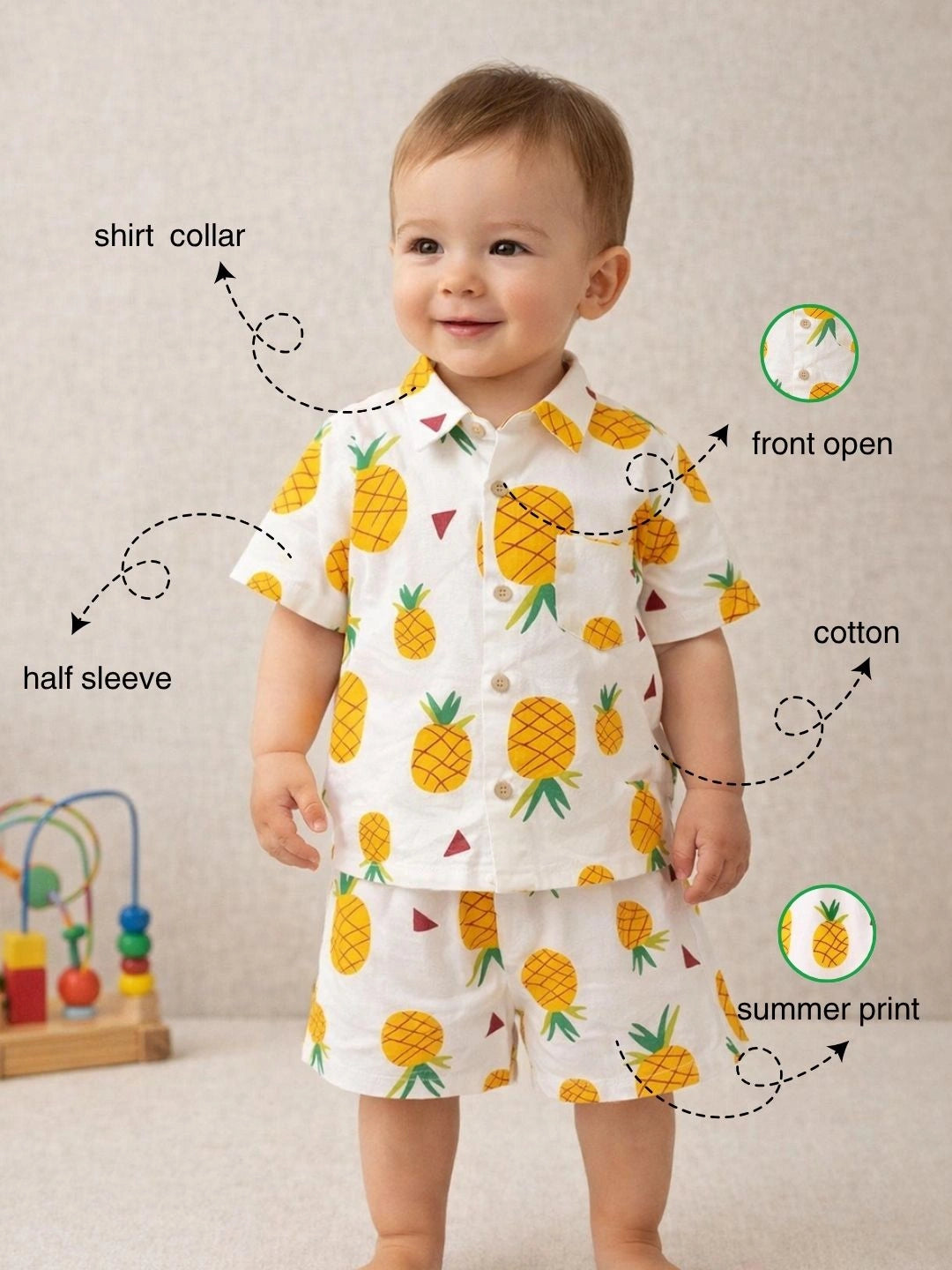 BownBee Summer Printed Short Sleeves Shirts And Shorts Set For Infant Boy